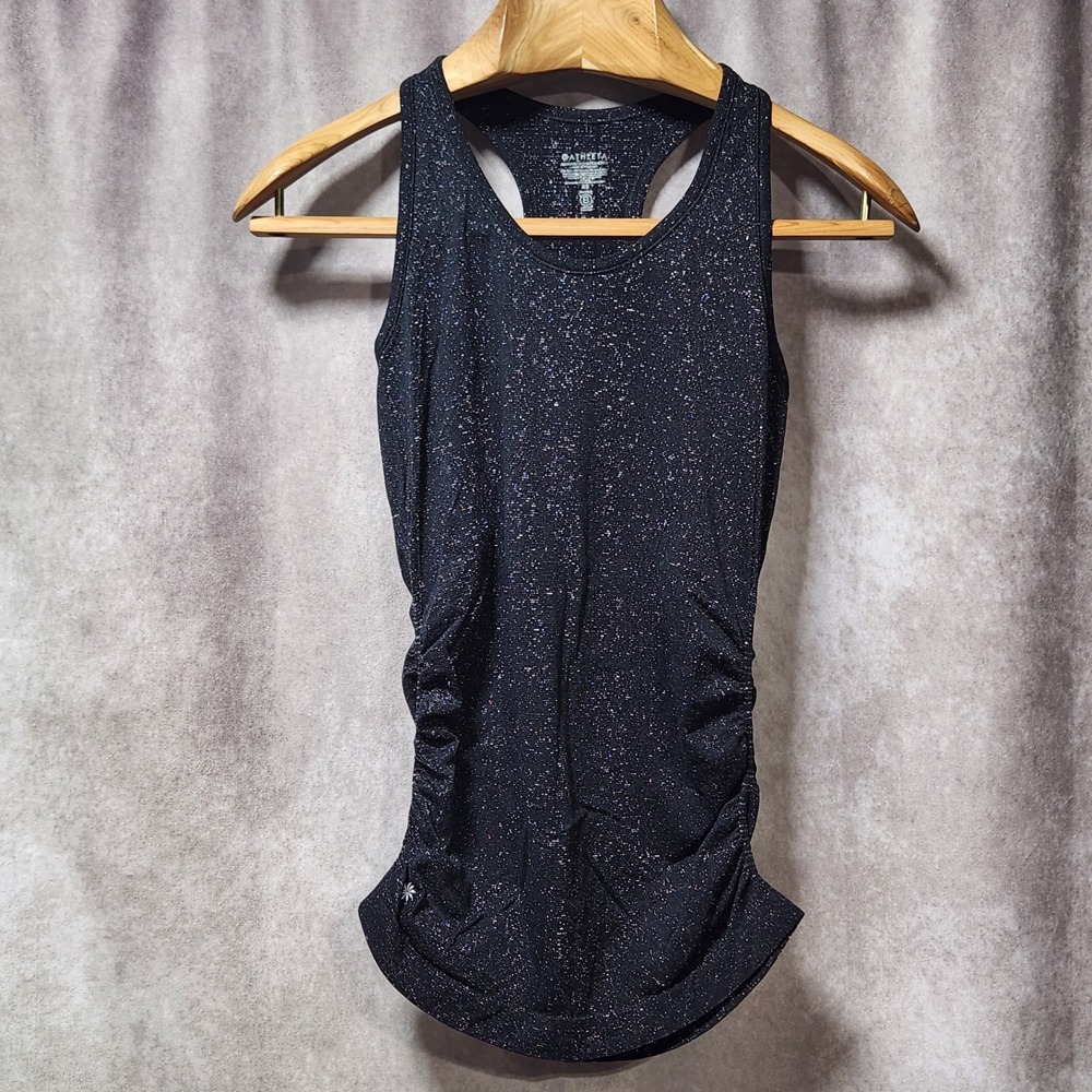 Athleta Black Silver Sparkle‎ Ruched Racerback Tank Top XS Speedlight Glow